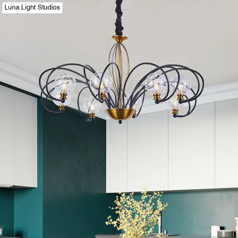 Modo Ceiling Chandelier: Black-Gold Simplicity Clear Glass 5/8 Bulbs Arched Arm Pendant Light