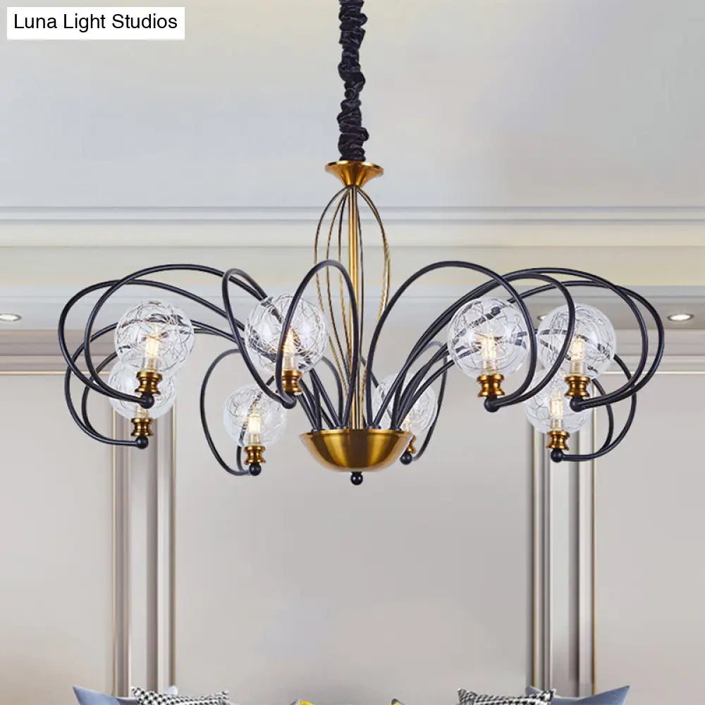 Modo Ceiling Chandelier: Black-Gold Simplicity Clear Glass 5/8 Bulbs Arched Arm Pendant Light