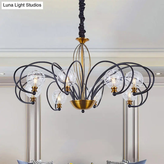 Modo Ceiling Chandelier: Black-Gold Simplicity Clear Glass 5/8 Bulbs Arched Arm Pendant Light