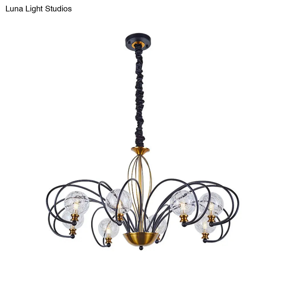 Modo Ceiling Chandelier: Black-Gold Simplicity Clear Glass 5/8 Bulbs Arched Arm Pendant Light