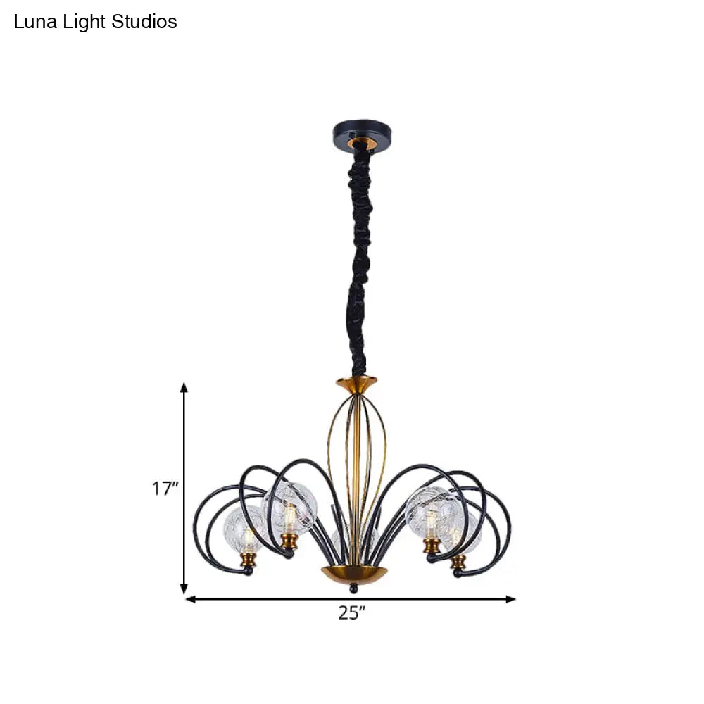 Modo Ceiling Chandelier: Black-Gold Simplicity Clear Glass 5/8 Bulbs Arched Arm Pendant Light