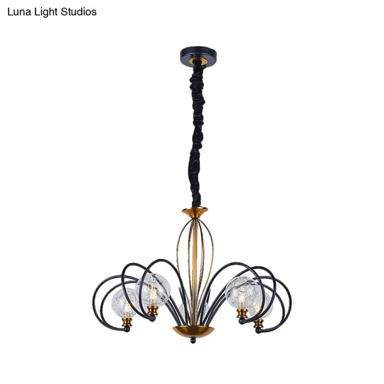 Modo Ceiling Chandelier: Black-Gold Simplicity Clear Glass 5/8 Bulbs Arched Arm Pendant Light