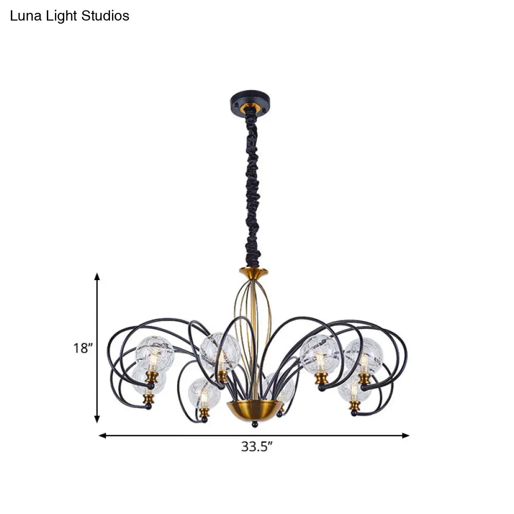 Modo Ceiling Chandelier: Black-Gold Simplicity Clear Glass 5/8 Bulbs Arched Arm Pendant Light