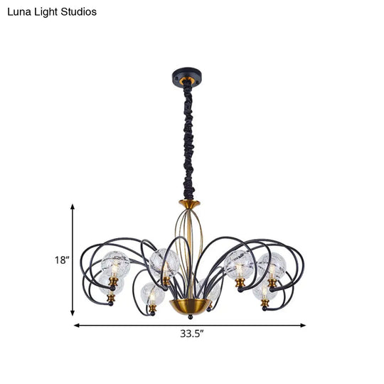 Modo Ceiling Chandelier: Black-Gold Simplicity Clear Glass 5/8 Bulbs Arched Arm Pendant Light