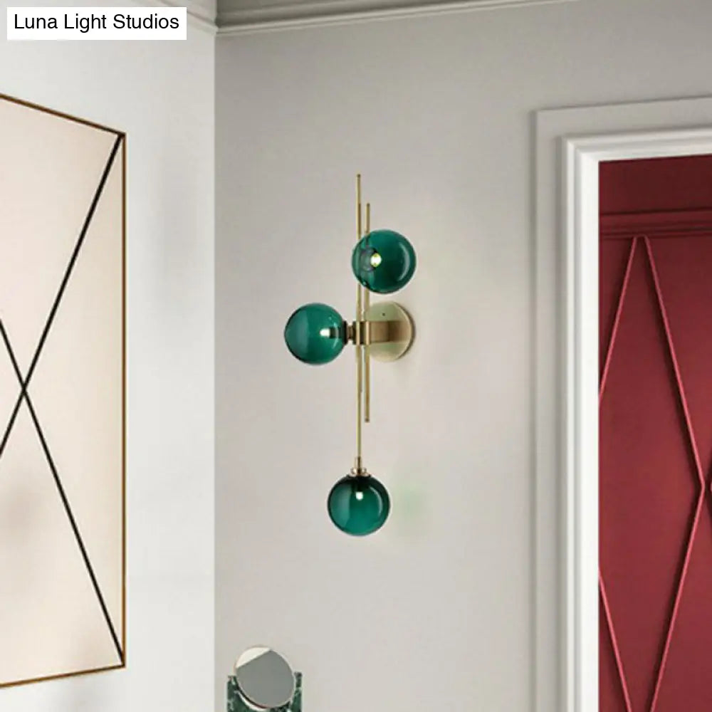 Modo Glass Sconce Lighting: Retro 3-Light Brass Wall Mount For Dining Room