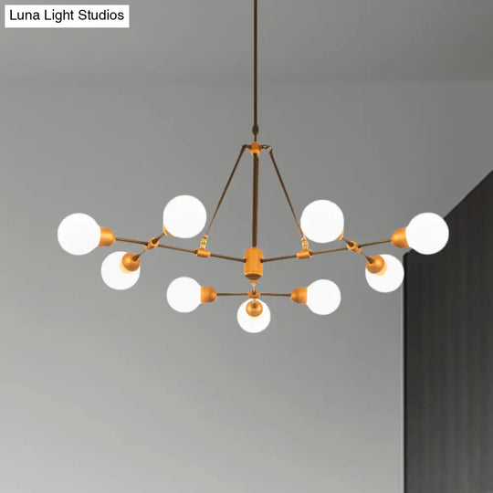 Modo Opal Glass Brass Chandelier - Modern Pendant Light For Living Room With Multi-Head Stylish