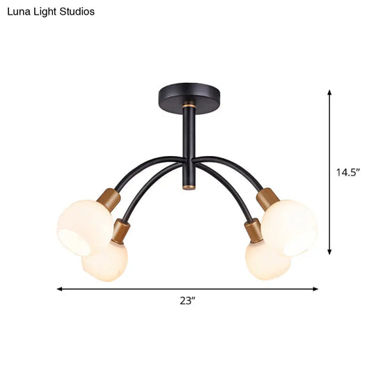 Modo Opal Glass Semi Flush Ceiling Lamp With Arced Arm - Minimalist Lighting 4/6 Bulbs Black Finish