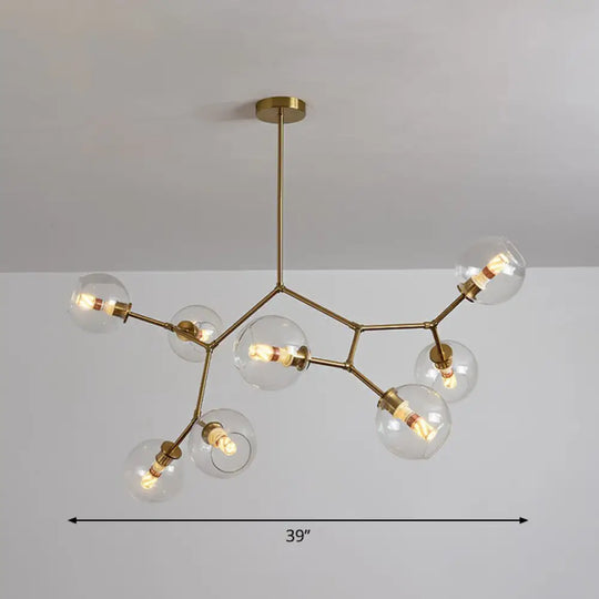 Molecular Chandelier: Brass Finish Postmodern Metal & Ball Glass Shade 8 / Clear