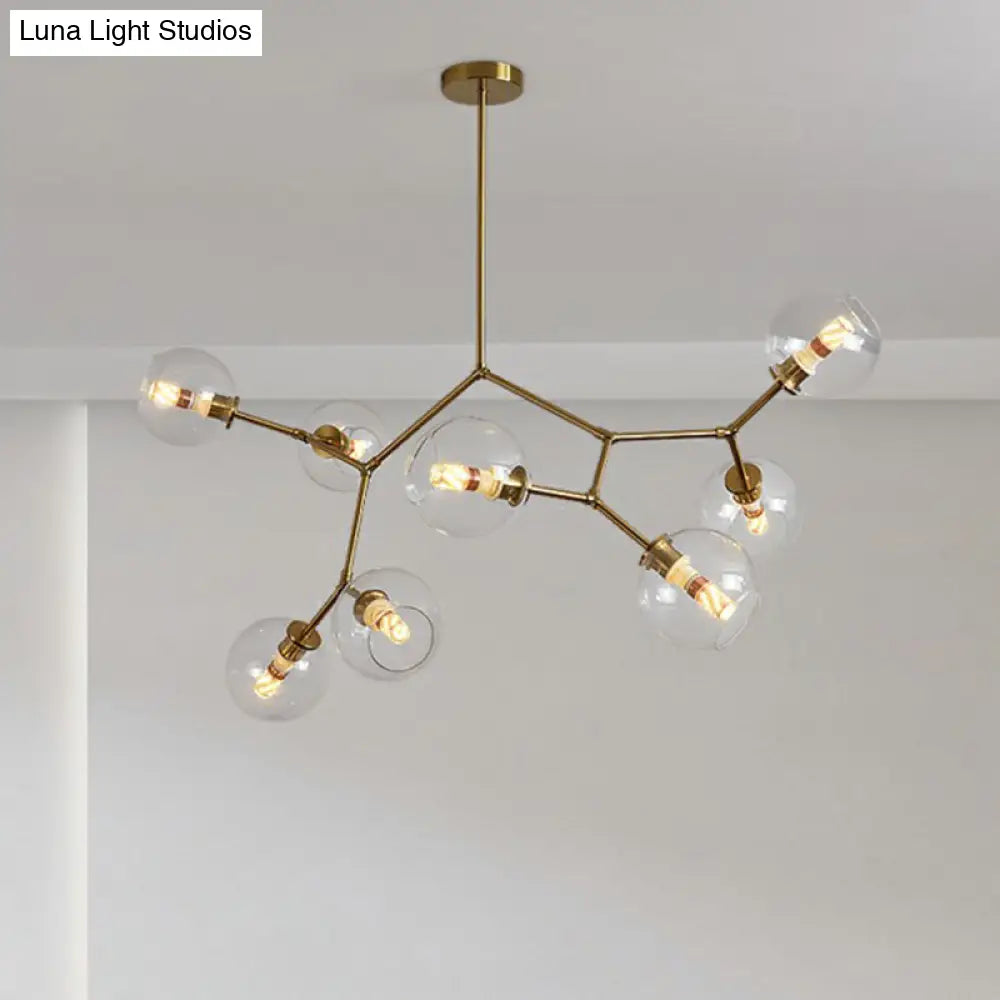 Molecular Chandelier: Brass Finish Postmodern Metal & Ball Glass Shade