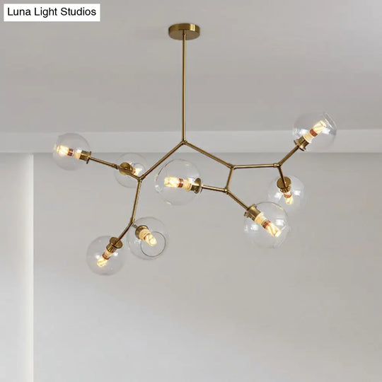 Molecular Chandelier: Brass Finish Postmodern Metal & Ball Glass Shade