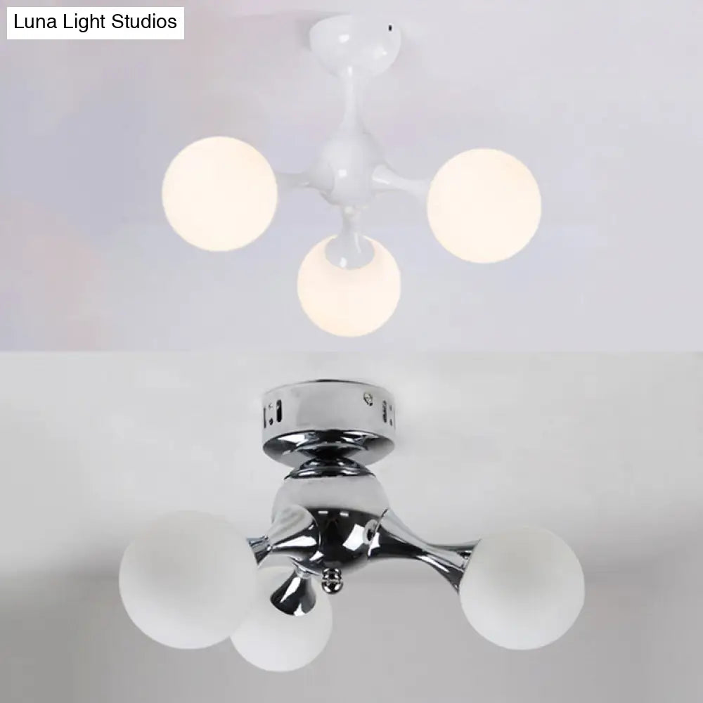 Molecular Nordic Style Semi Flush Light - Frosted Glass 3 Lights Chrome/White Ceiling Mounted