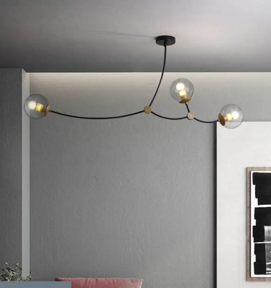 Molecular Suspension Island Light: Minimalist Black-Gold Metal Design With Ball Glass Shade 3 /