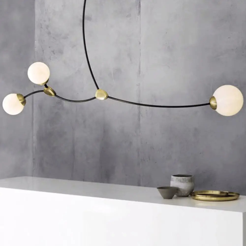 Molecular Suspension Island Light: Minimalist Black-Gold Metal Design With Ball Glass Shade 3 / Milk