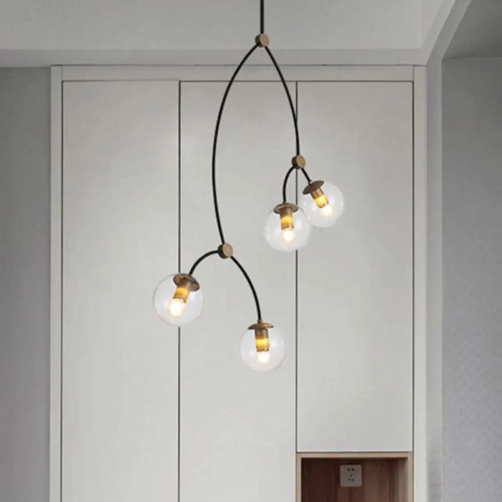 Molecular Suspension Island Light: Minimalist Black-Gold Metal Design With Ball Glass Shade 4 /