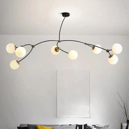 Molecular Suspension Island Light: Minimalist Black-Gold Metal Design With Ball Glass Shade 8 / Milk