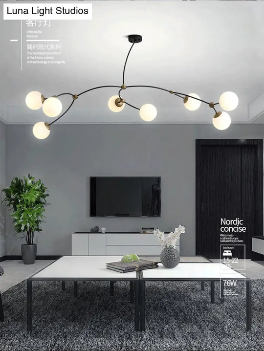 Molecular Suspension Island Light: Minimalist Black-Gold Metal Design With Ball Glass Shade