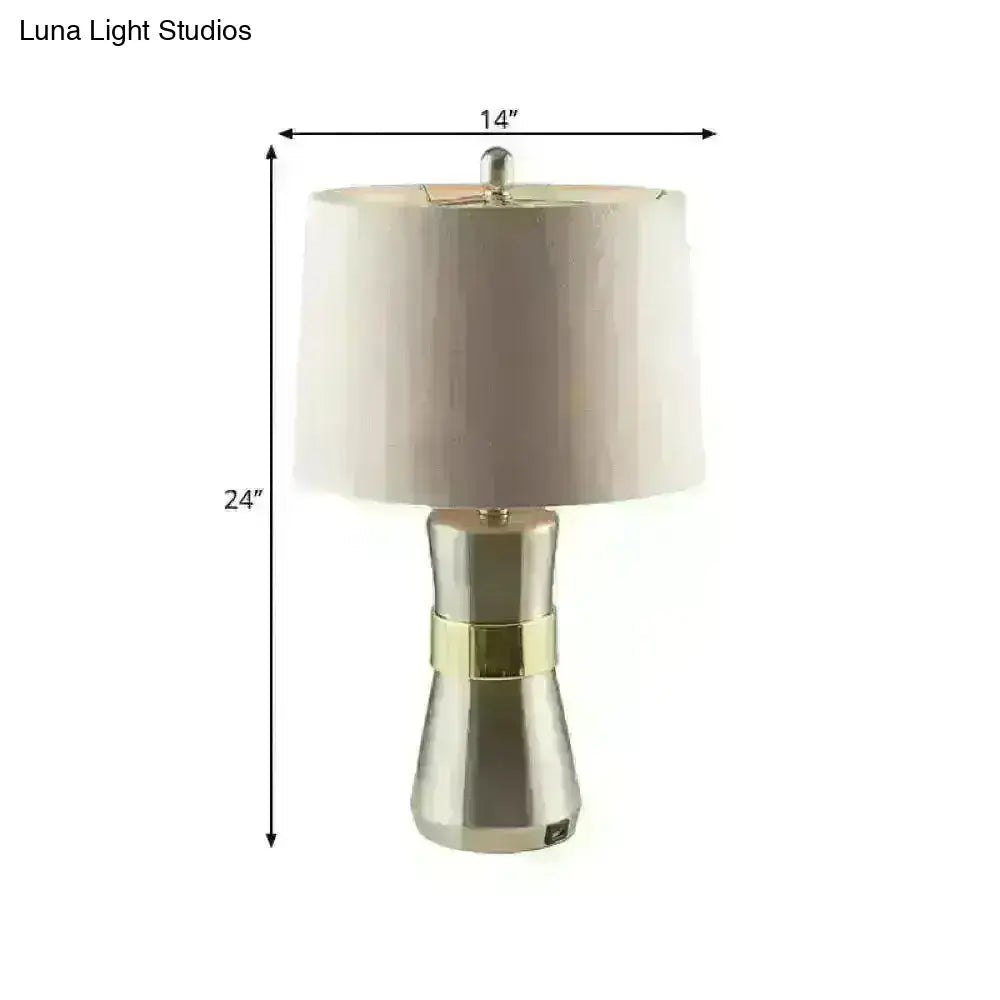 Monica - Contemporary Drum Shaped Table Lamp: Fabric Shade Nickel Finish