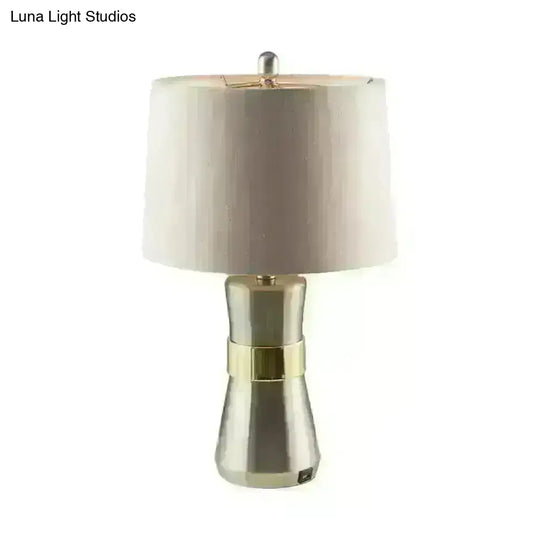 Monica - Contemporary Drum Shaped Table Lamp: Fabric Shade Nickel Finish