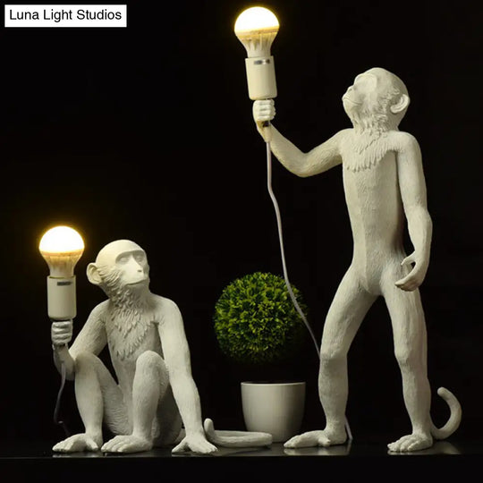 Monkey Resin Night Light Decorative Table Lamp With Naked Bulb Design