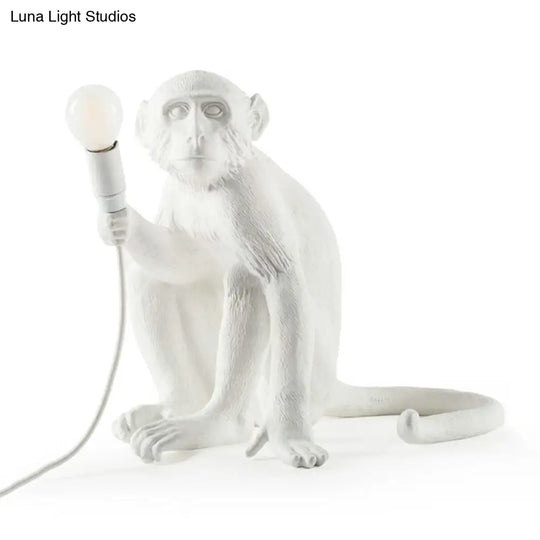 Monkey Resin Night Light Decorative Table Lamp With Naked Bulb Design