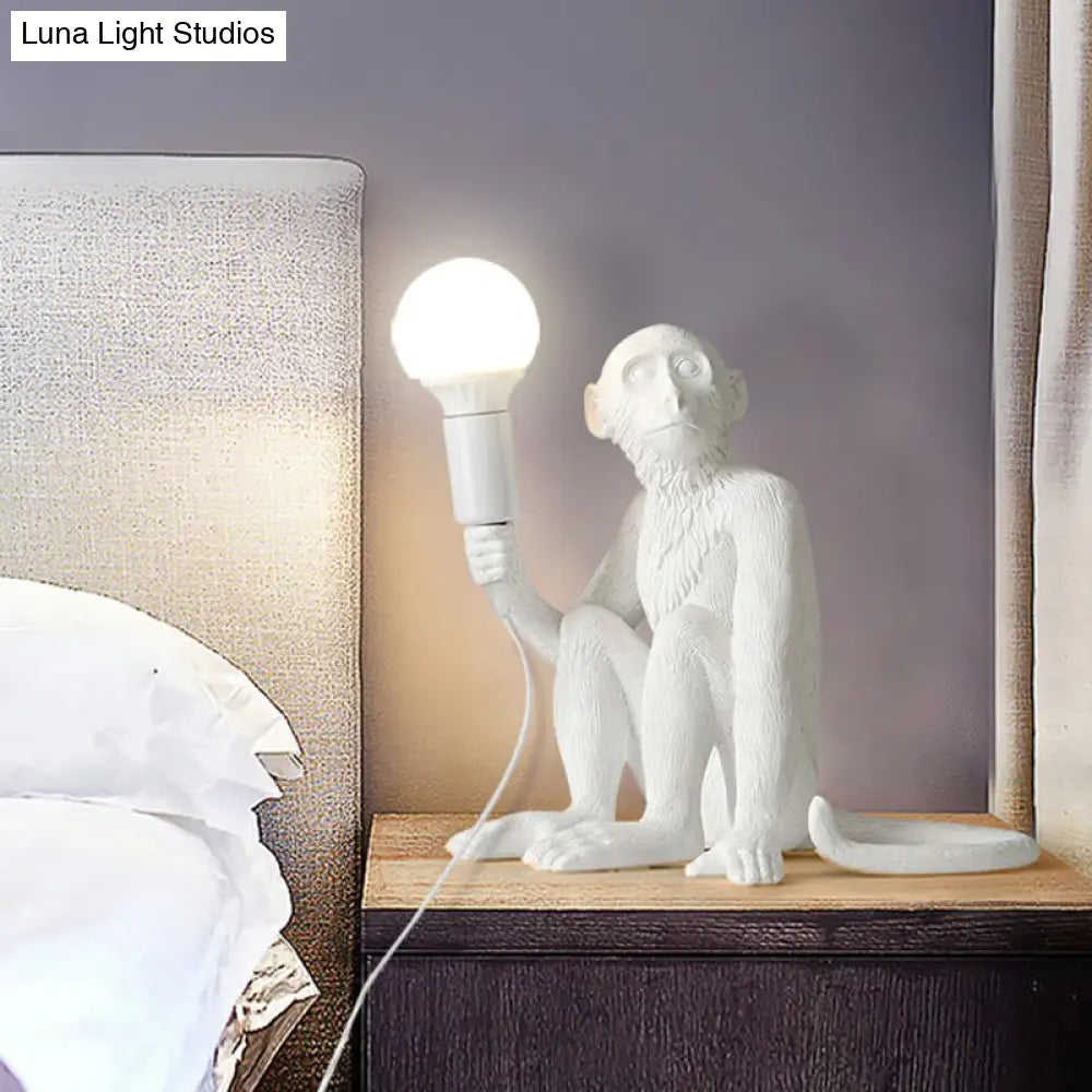 Monkey Resin Night Light Decorative Table Lamp With Naked Bulb Design