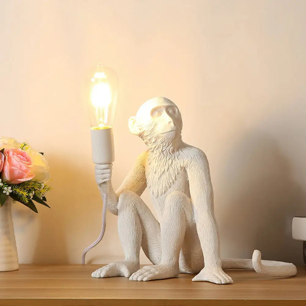 Monkey Resin Night Light Decorative Table Lamp With Naked Bulb Design White / Sitting