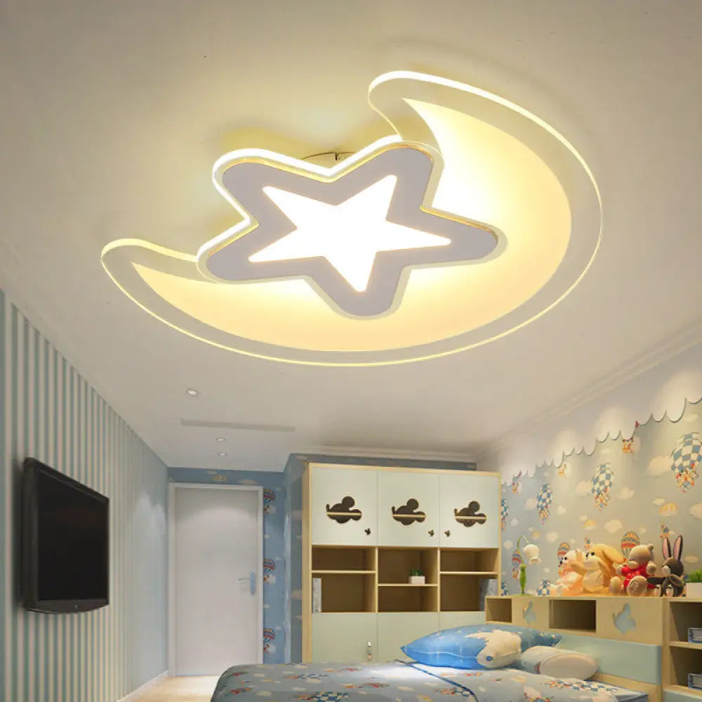 Moon And Star Led Ceiling Light With Modern White Finish - Perfect For Kid’s Bedroom / 17’ Warm