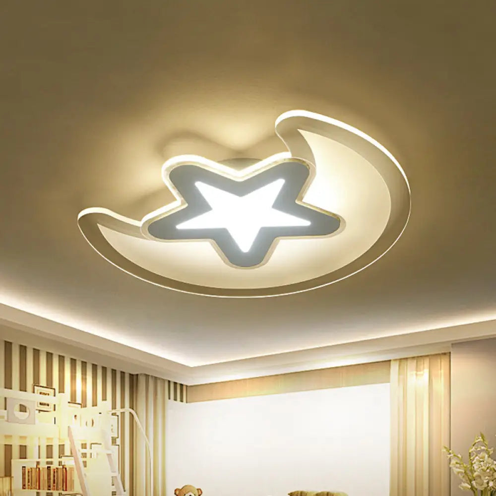 Moon And Star Led Ceiling Light With Modern White Finish - Perfect For Kid’s Bedroom / 20.5’ Warm