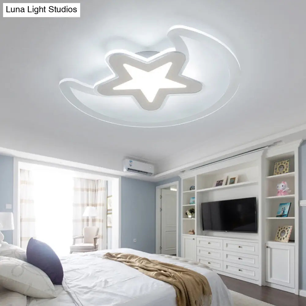 Moon And Star Led Ceiling Light With Modern White Finish - Perfect For Kids Bedroom / 17
