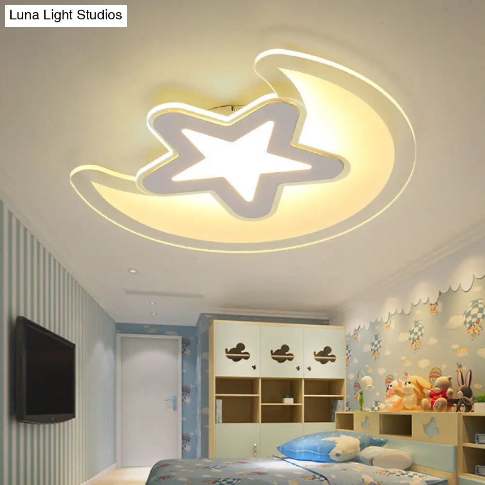 Moon And Star Led Ceiling Light With Modern White Finish - Perfect For Kids Bedroom / 17 Warm