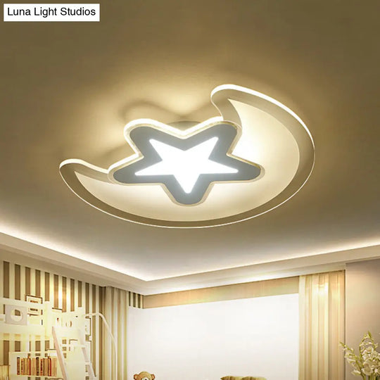 Moon And Star Led Ceiling Light With Modern White Finish - Perfect For Kids Bedroom / 20.5 Warm