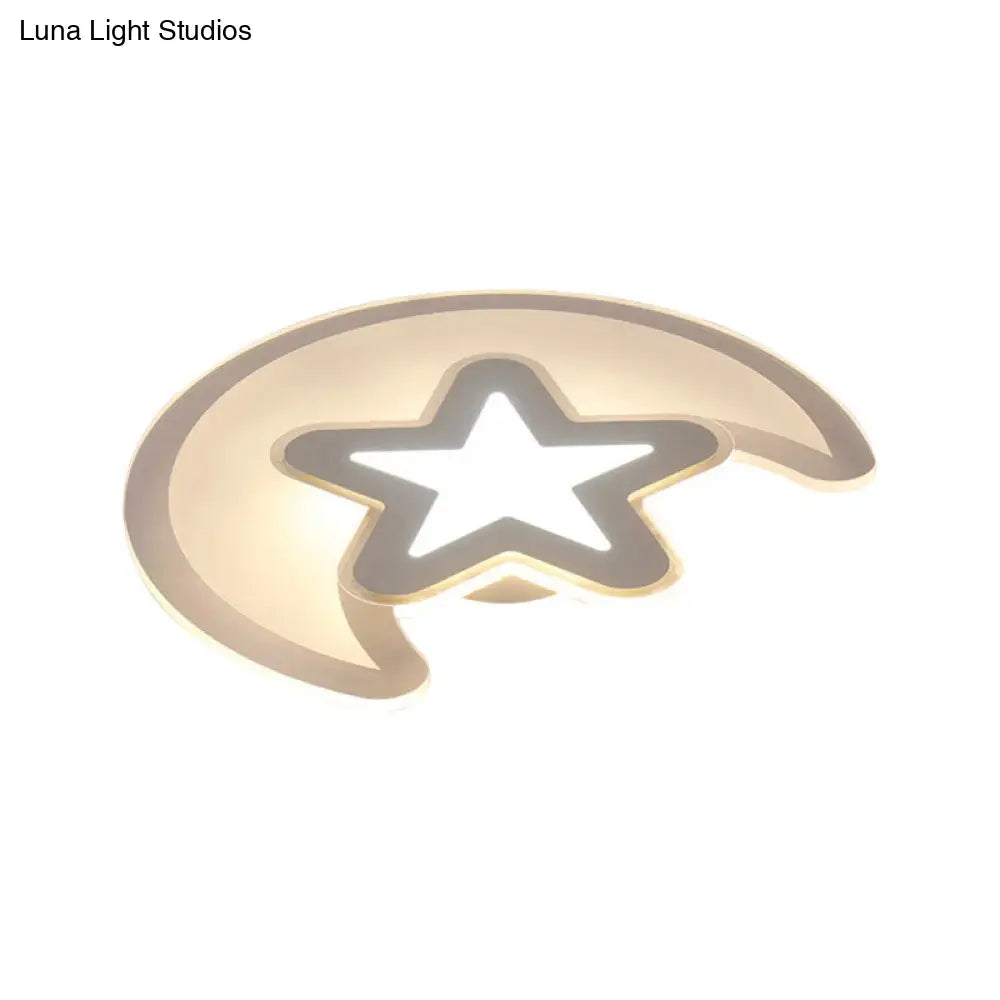 Moon And Star Led Ceiling Light With Modern White Finish - Perfect For Kids Bedroom
