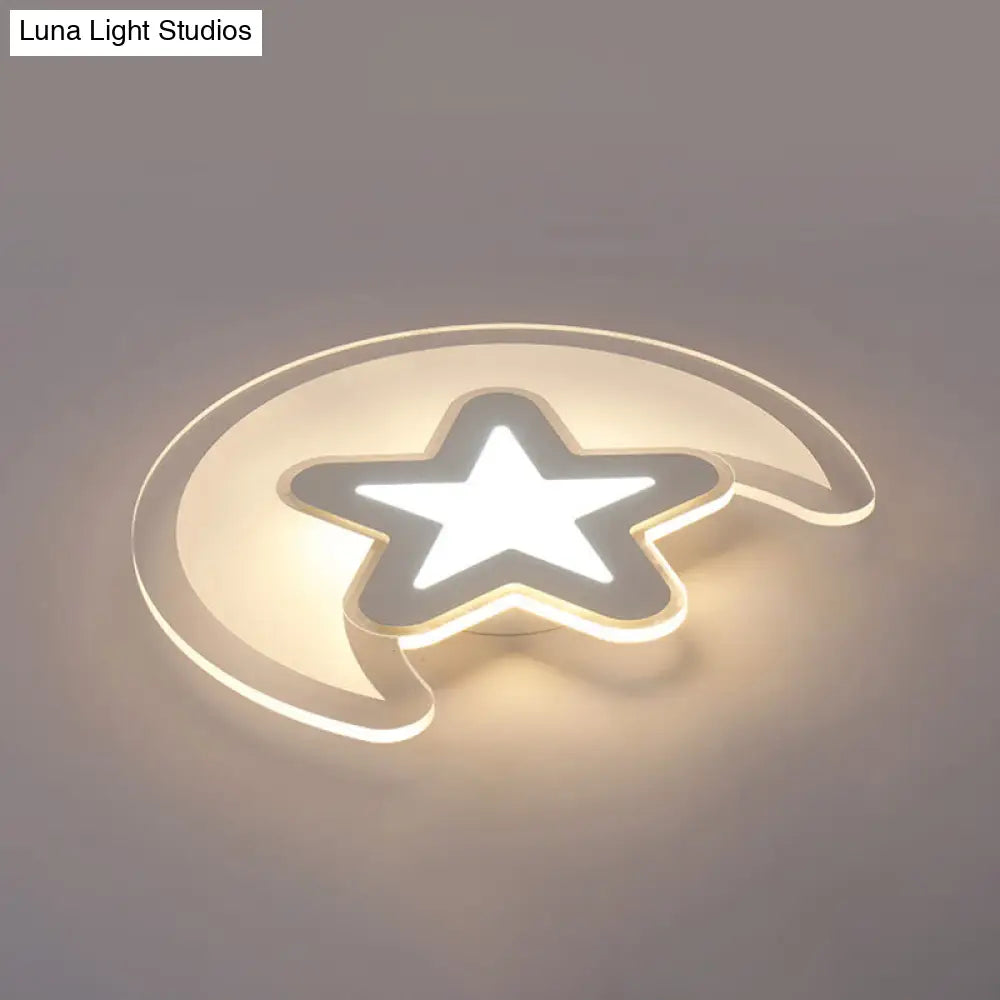 Moon And Star Led Ceiling Light With Modern White Finish - Perfect For Kids Bedroom