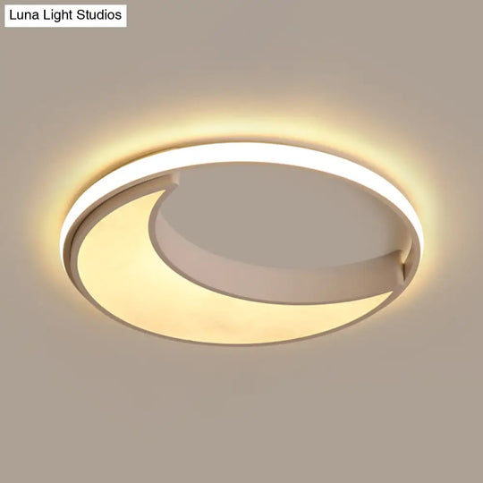 Moon Ceiling Light: Minimalist Metal Led Flush Mount Choose White/Warm Natural Light 16.5/19.5 Width