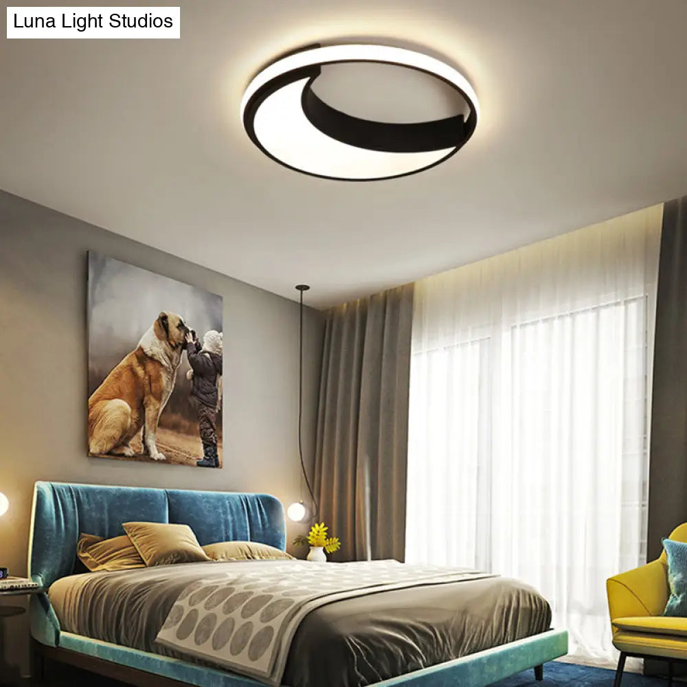 Moon Ceiling Light: Minimalist Metal Led Flush Mount Choose White/Warm Natural Light 16.5/19.5 Width