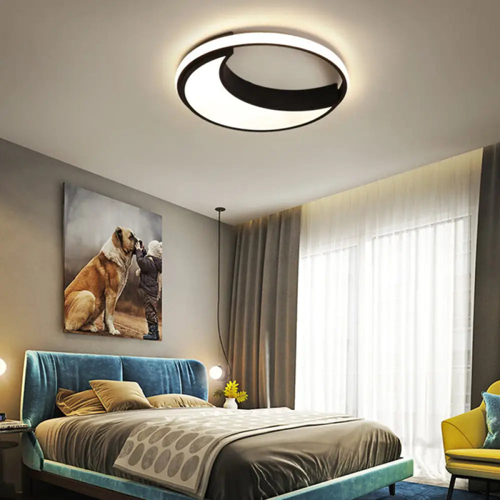 Moon Ceiling Light: Minimalist Metal Led Flush Mount Choose White/Warm Natural Light