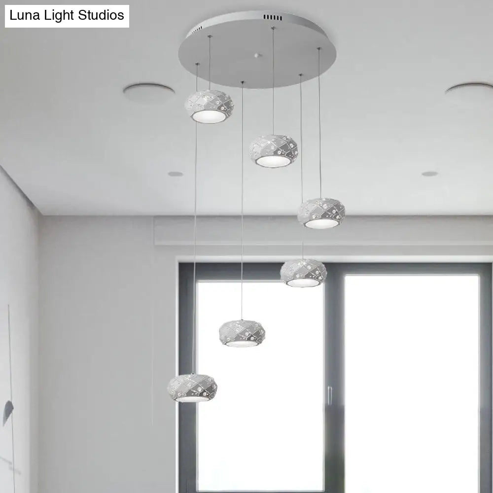 Morgane - Modern Drum Pendant Light Metal Led White Suspension Lighting In White/Warm With