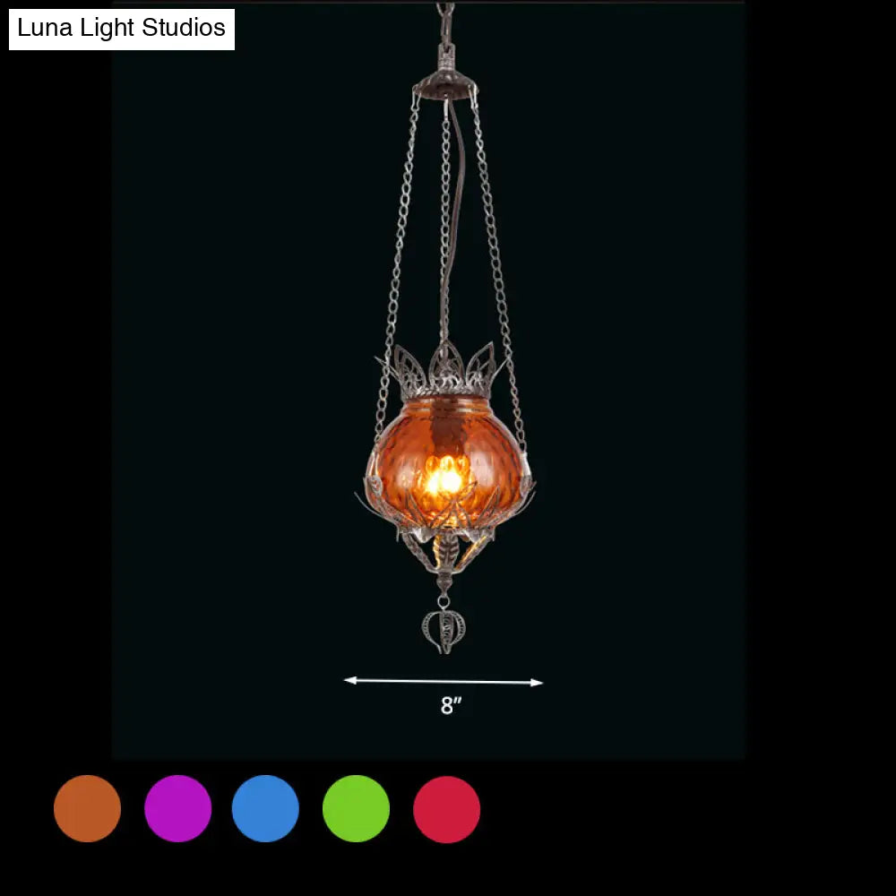 Moroccan Aged Silver Pendant Light Fixture With Multicolored Bubble Glass Shade Coffee Shop Ceiling