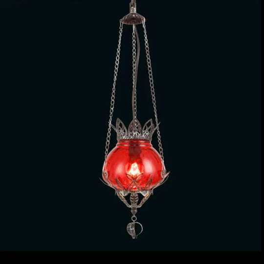 Moroccan Aged Silver Pendant Light Fixture With Multicolored Bubble Glass Shade Coffee Shop Ceiling