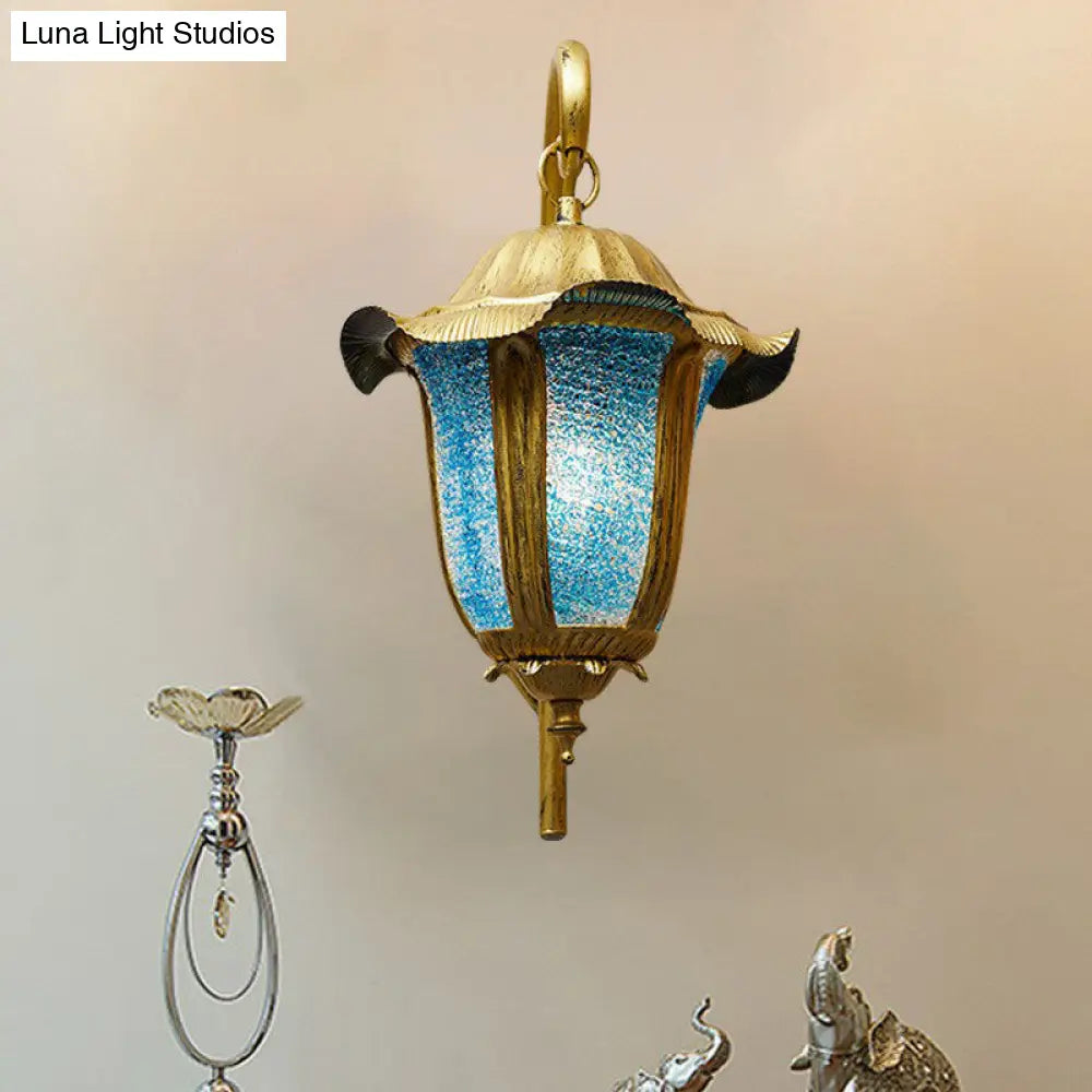 Moroccan Bell Metallic Wall Light Fixture - Single-Bulb Mounted Lamp In Lake Blue