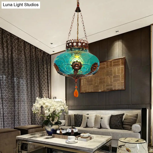 Moroccan Blue Glass Pendant Light For Dining Room Suspension Lamp