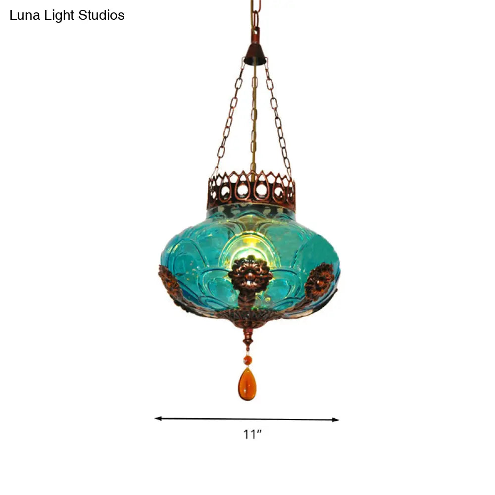 Moroccan Blue Glass Pendant Light For Dining Room Suspension Lamp