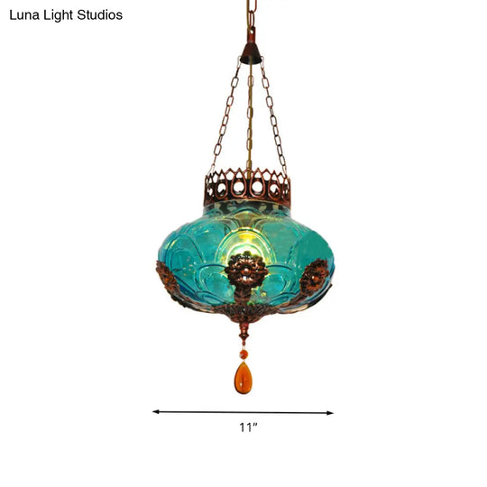 Moroccan Blue Glass Pendant Light For Dining Room Suspension Lamp