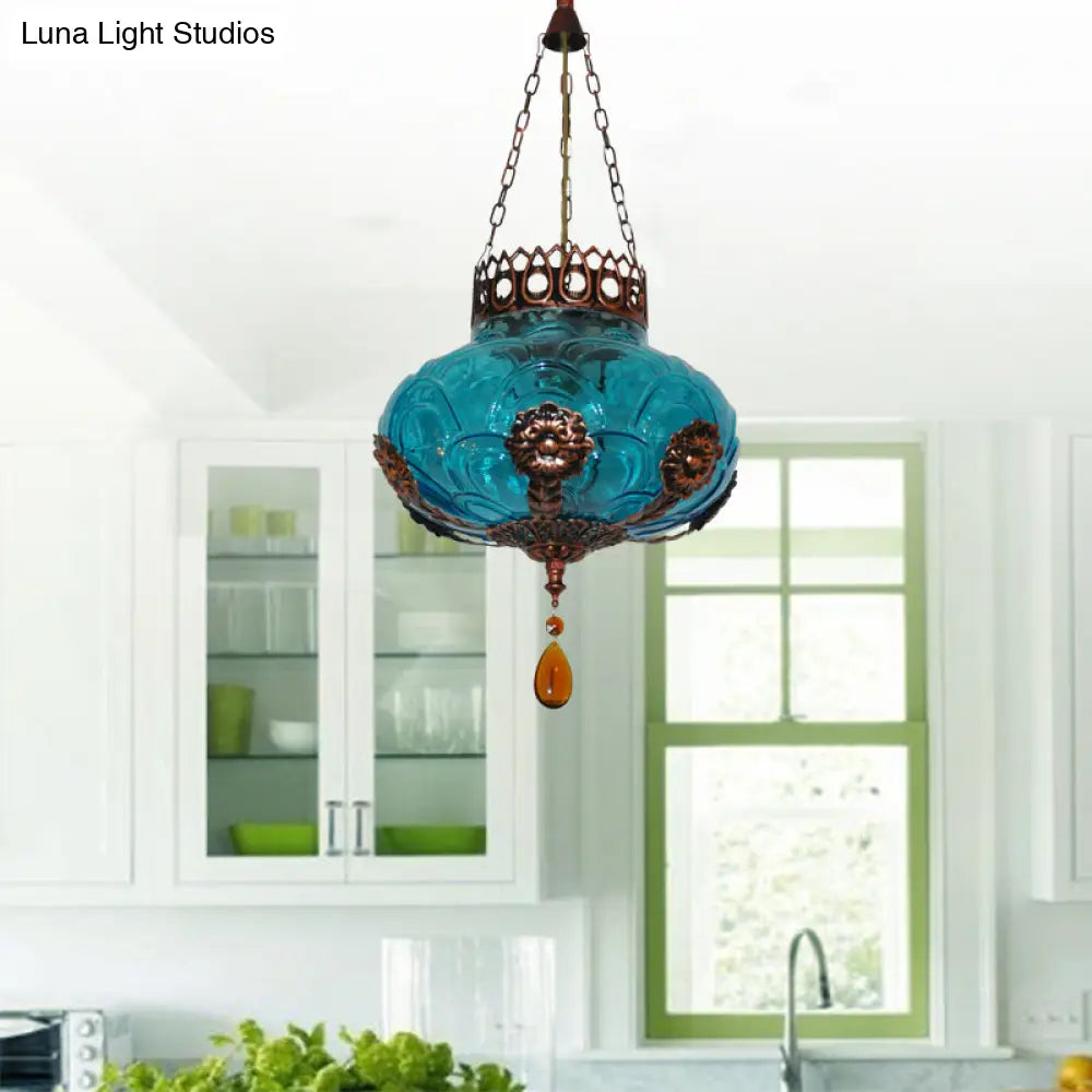 Moroccan Blue Glass Pendant Light For Dining Room Suspension Lamp