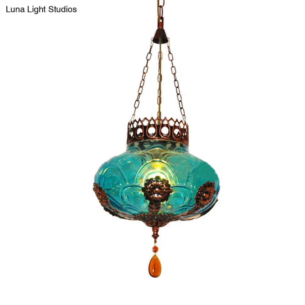 Moroccan Blue Glass Pendant Light For Dining Room Suspension Lamp