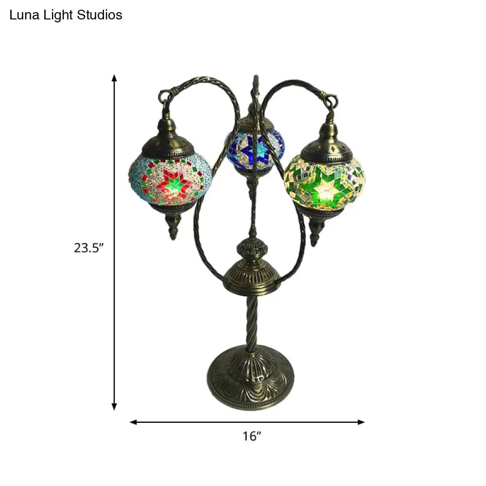 Moroccan Glass Night Light With Multiple Heads - White/Green/Yellow Elliptical Design