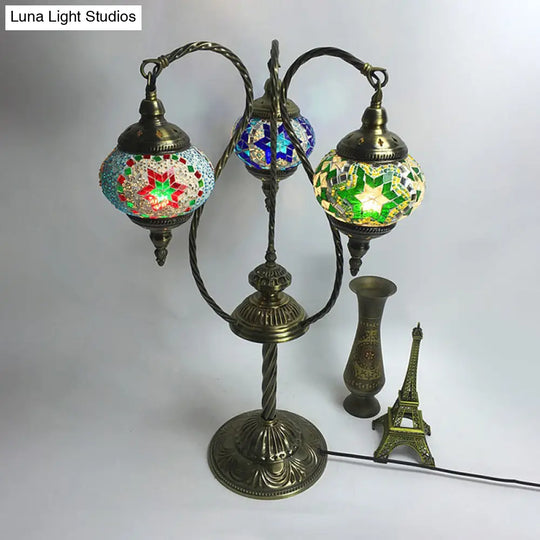 Moroccan Glass Night Light With Multiple Heads - White/Green/Yellow Elliptical Design