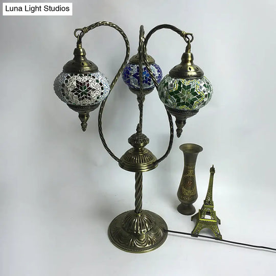 Moroccan Glass Night Light With Multiple Heads - White/Green/Yellow Elliptical Design