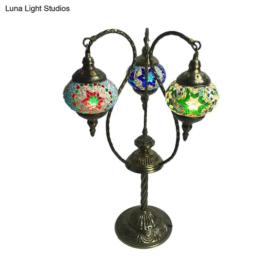 Moroccan Glass Night Light With Multiple Heads - White/Green/Yellow Elliptical Design