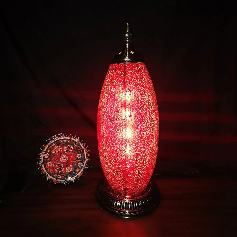 Moroccan Red Crackle Glass Bedroom Nightstand Lamp - Single Head Task Light